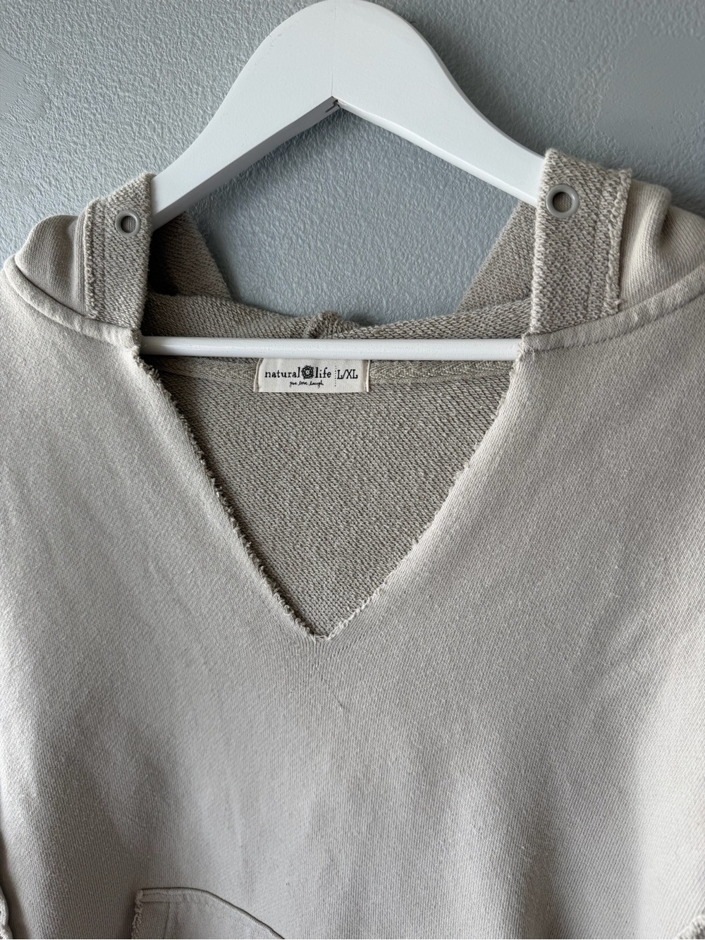 Natural Life tan cotton oversized raw hems Weekend hoodie Women’s sz L/XL - Picture 4 of 8